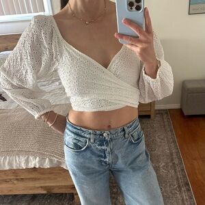 White Eyelet Wrap Top